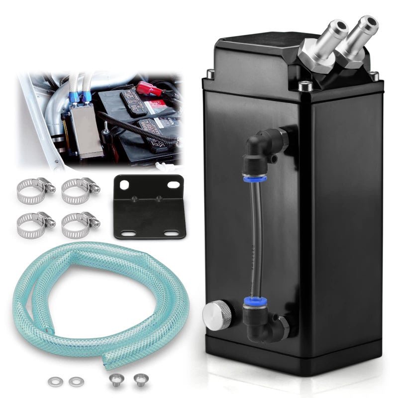 EZAUTO WRAP Black Square Aluminum Engine Oil Catch Tank Can Reservoir Breather 2